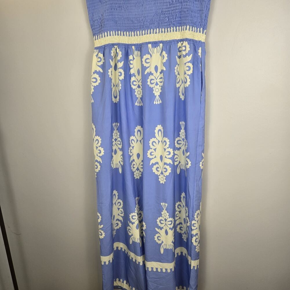 Off Shoulder Ruched High Waist Jumpsuit Wide Leg Detach Straps XXL Blue Wht NEW - Picture 13 of 13